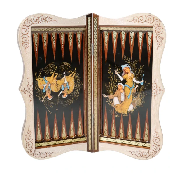 Hand-painted backgammon board with Persian party scene